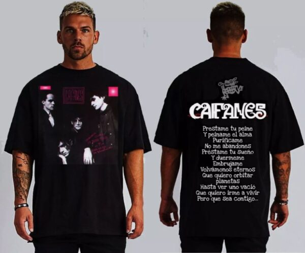 CAIFANES FRONT & BACK PRINT BLACK T SHIRTS (SIZE L)