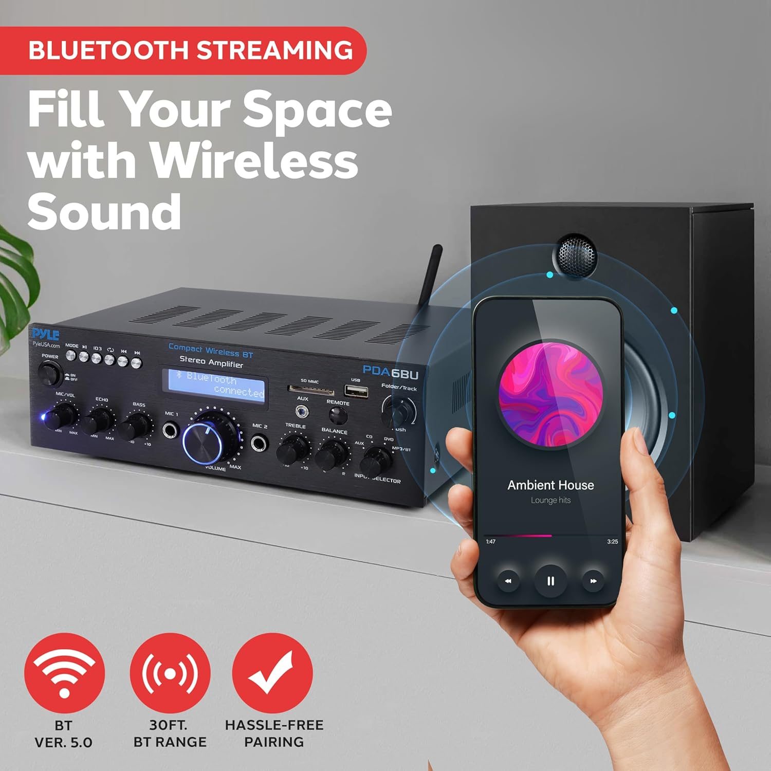 Pyle Wireless Bluetooth Power Amplifier System 200W Dual Channel Sound Audio (NUEVO) - Imagen 4