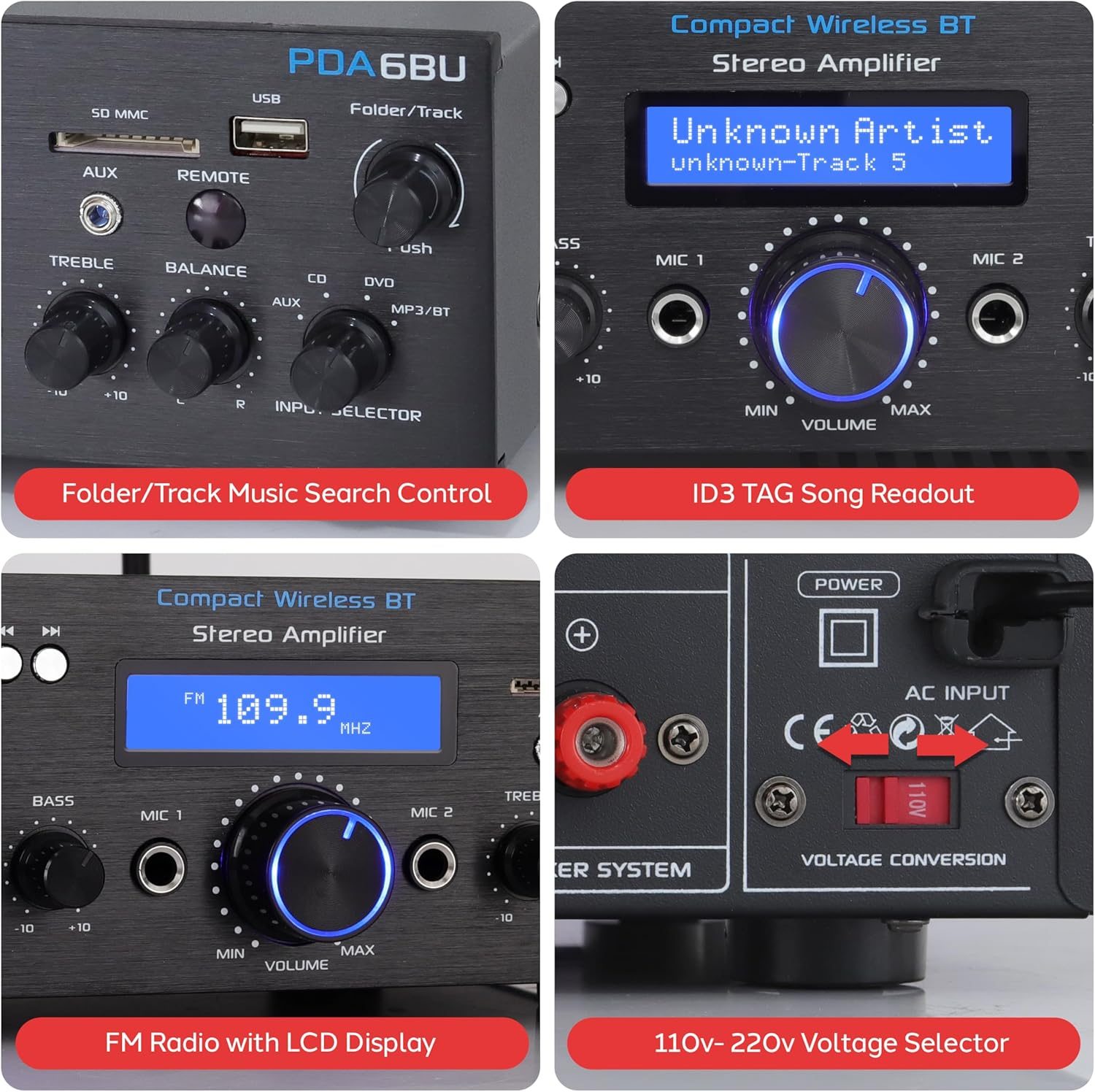 Pyle Wireless Bluetooth Power Amplifier System 200W Dual Channel Sound Audio (NUEVO) - Imagen 2