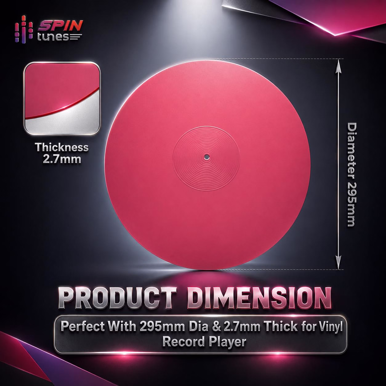 Turntable Acrylic Slipmat for Vinyl LP Record Players 12" (Lit_Red Slipmat) - Imagen 3