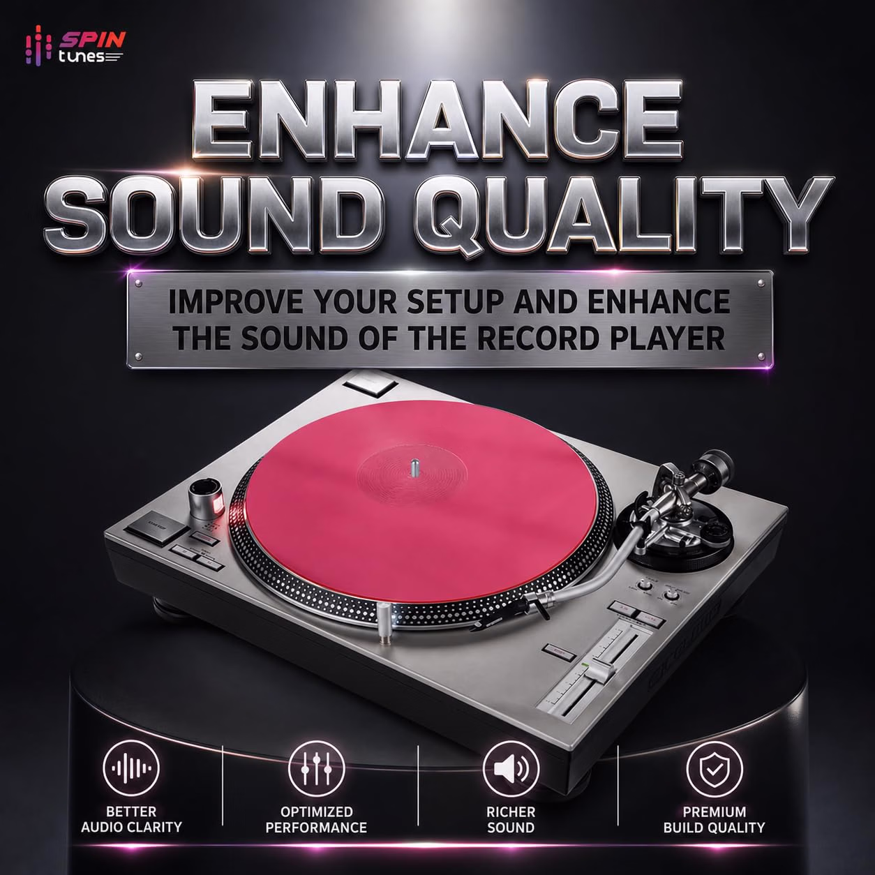 Turntable Acrylic Slipmat for Vinyl LP Record Players 12" (Lit_Red Slipmat) - Imagen 4